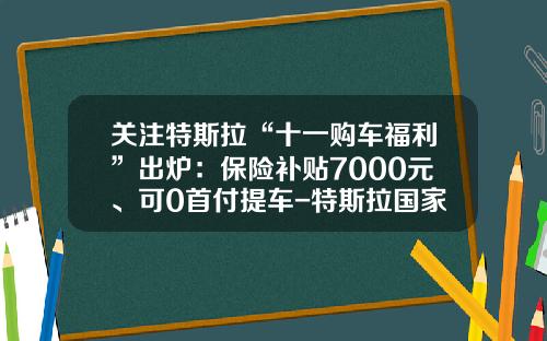 关注特斯拉“十一购车福利”出炉：保险补贴7000元、可0首付提车-特斯拉国家补贴多少【新闻】
