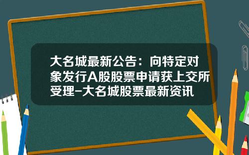 大名城最新公告：向特定对象发行A股股票申请获上交所受理-大名城股票最新资讯