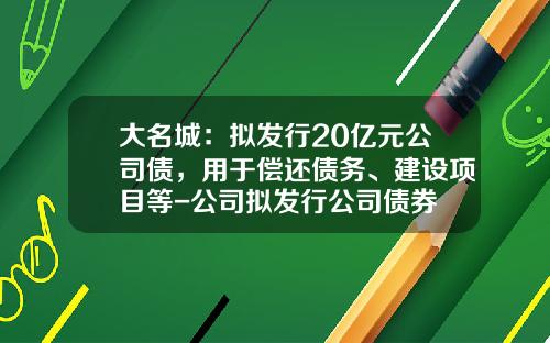 大名城：拟发行20亿元公司债，用于偿还债务、建设项目等-公司拟发行公司债券