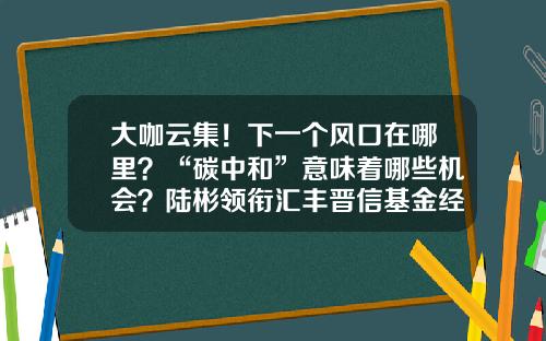 大咖云集！下一个风口在哪里？“碳中和”意味着哪些机会？陆彬领衔汇丰晋信基金经理指路2022投资新方向-基金三条线