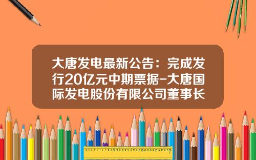 大唐发电最新公告：完成发行20亿元中期票据-大唐国际发电股份有限公司董事长