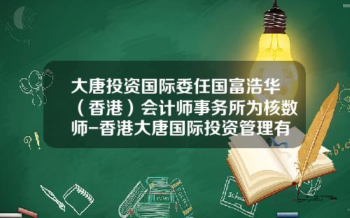 大唐投资国际委任国富浩华（香港）会计师事务所为核数师-香港大唐国际投资管理有限公司