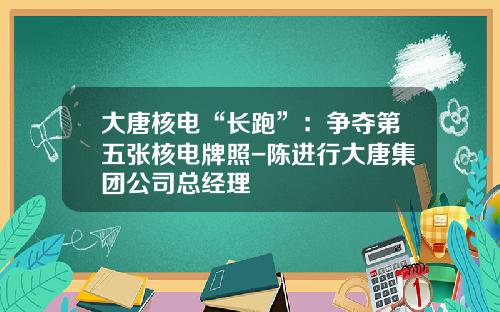 大唐核电“长跑”：争夺第五张核电牌照-陈进行大唐集团公司总经理