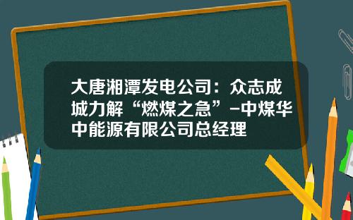 大唐湘潭发电公司：众志成城力解“燃煤之急”-中煤华中能源有限公司总经理