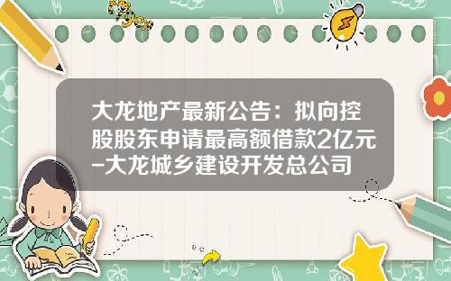 大龙地产最新公告：拟向控股股东申请最高额借款2亿元-大龙城乡建设开发总公司