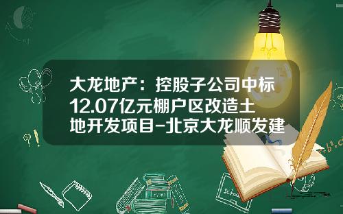 大龙地产：控股子公司中标12.07亿元棚户区改造土地开发项目-北京大龙顺发建筑工程有限公司