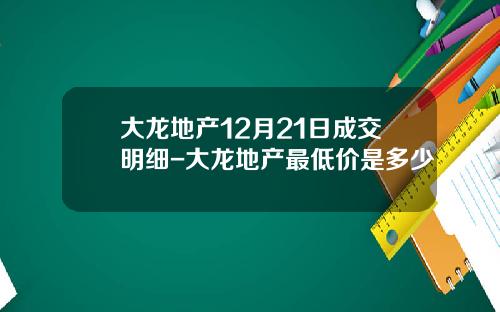 大龙地产12月21日成交明细-大龙地产最低价是多少