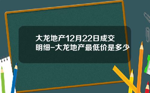 大龙地产12月22日成交明细-大龙地产最低价是多少