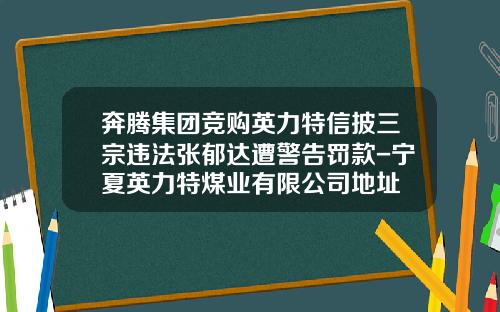 奔腾集团竞购英力特信披三宗违法张郁达遭警告罚款-宁夏英力特煤业有限公司地址