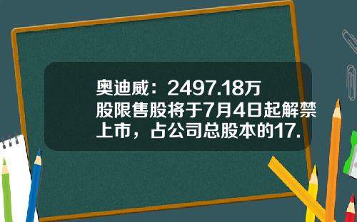 奥迪威：2497.18万股限售股将于7月4日起解禁上市，占公司总股本的17.69%-奥迪资讯前三季股票