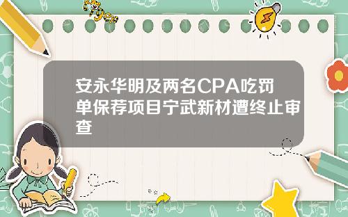 安永华明及两名CPA吃罚单保荐项目宁武新材遭终止审查