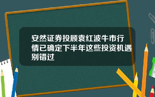 安然证券投顾袁红波牛市行情已确定下半年这些投资机遇别错过