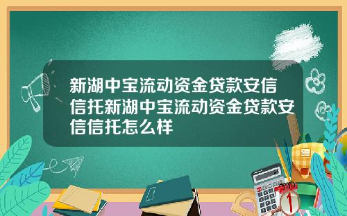 新湖中宝流动资金贷款安信信托新湖中宝流动资金贷款安信信托怎么样