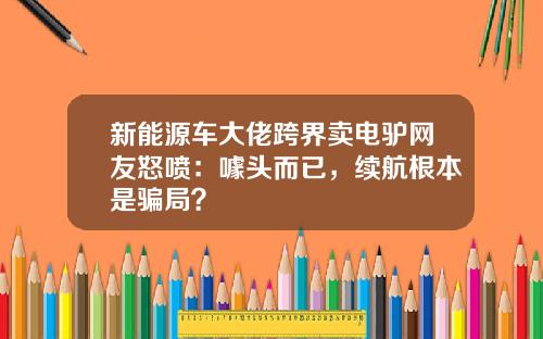 新能源车大佬跨界卖电驴网友怒喷：噱头而已，续航根本是骗局？