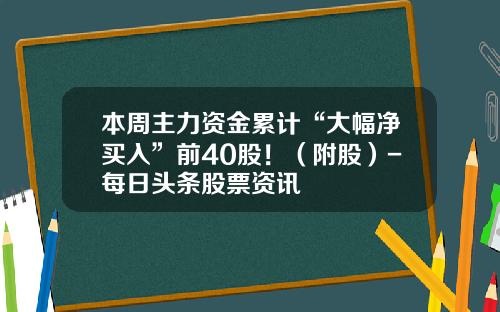 本周主力资金累计“大幅净买入”前40股！（附股）-每日头条股票资讯