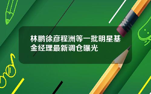林鹏徐彦程洲等一批明星基金经理最新调仓曝光