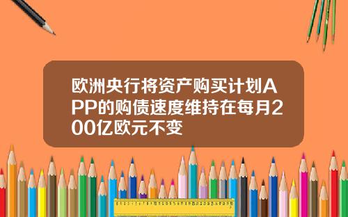 欧洲央行将资产购买计划APP的购债速度维持在每月200亿欧元不变