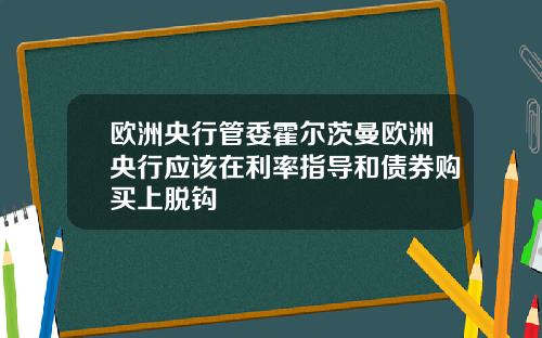 欧洲央行管委霍尔茨曼欧洲央行应该在利率指导和债券购买上脱钩