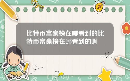 比特币富豪榜在哪看到的比特币富豪榜在哪看到的啊