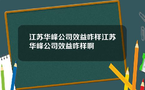 江苏华峰公司效益咋样江苏华峰公司效益咋样啊