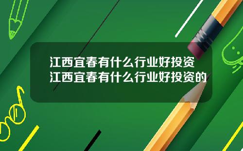 江西宜春有什么行业好投资江西宜春有什么行业好投资的