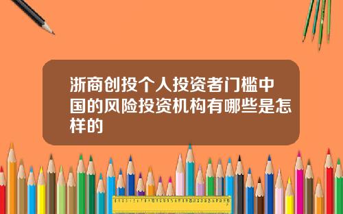 浙商创投个人投资者门槛中国的风险投资机构有哪些是怎样的