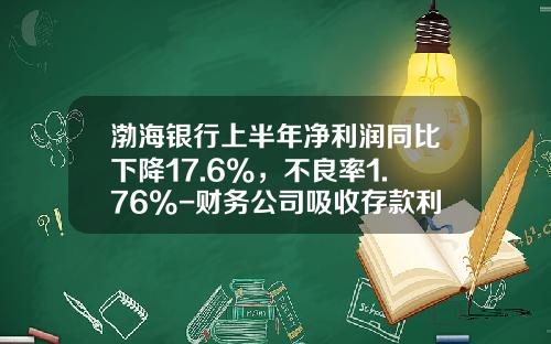 渤海银行上半年净利润同比下降17.6%，不良率1.76%-财务公司吸收存款利息