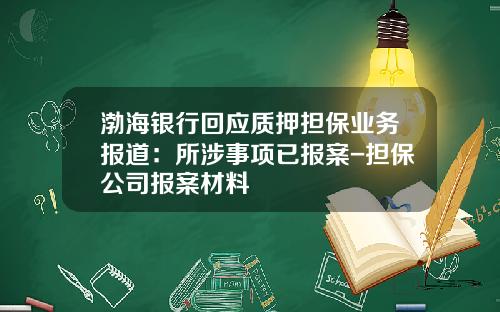 渤海银行回应质押担保业务报道：所涉事项已报案-担保公司报案材料