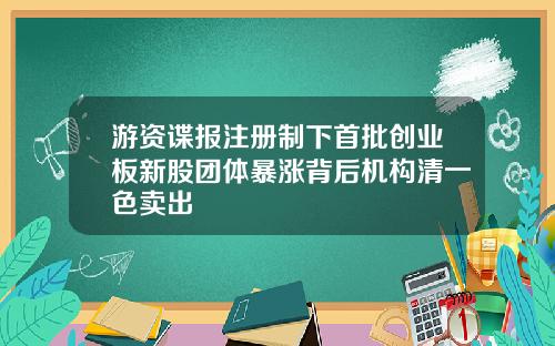 游资谍报注册制下首批创业板新股团体暴涨背后机构清一色卖出
