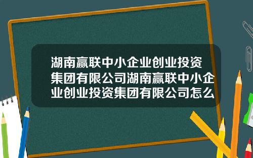 湖南赢联中小企业创业投资集团有限公司湖南赢联中小企业创业投资集团有限公司怎么样