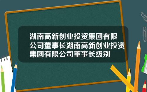 湖南高新创业投资集团有限公司董事长湖南高新创业投资集团有限公司董事长级别