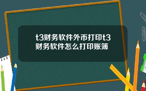 t3财务软件外币打印t3财务软件怎么打印账簿