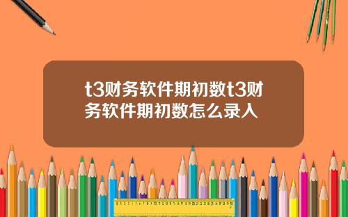 t3财务软件期初数t3财务软件期初数怎么录入