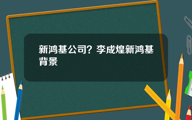 新鸿基公司？李成煌新鸿基背景