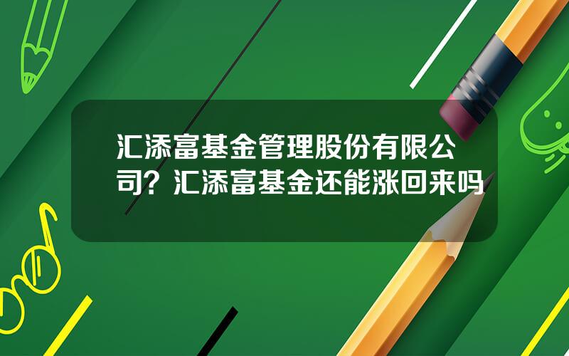 汇添富基金管理股份有限公司？汇添富基金还能涨回来吗