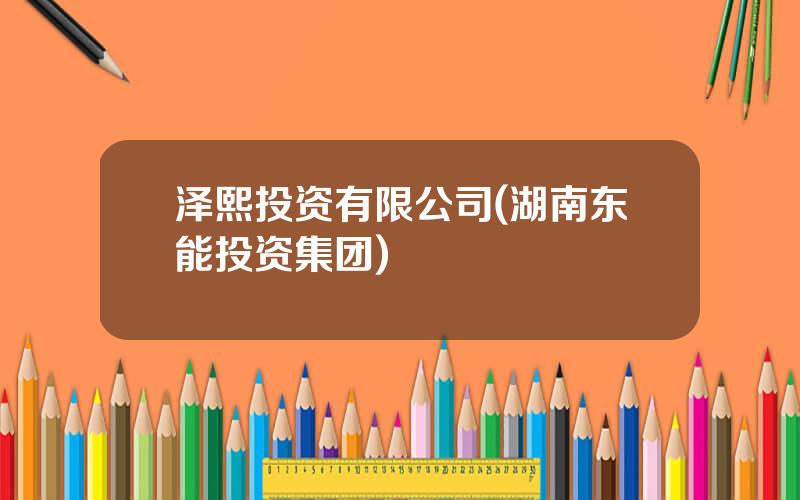 泽熙投资有限公司(湖南东能投资集团)