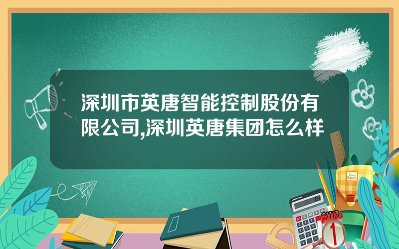 深圳市英唐智能控制股份有限公司,深圳英唐集团怎么样