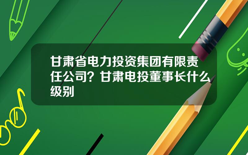 甘肃省电力投资集团有限责任公司？甘肃电投董事长什么级别